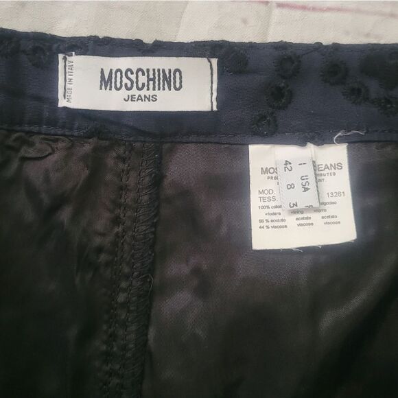 Moschino Eyelet Pants With Faux Leather Accents Size 8 - Picture 5 of 6